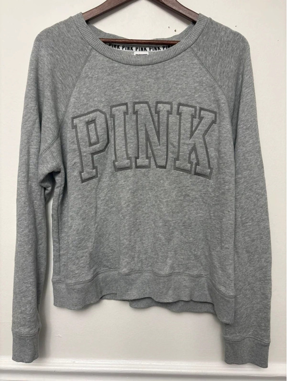Victoria’s Secret PINK Gray Varsity Logo Crewneck Sweatshirt Medium